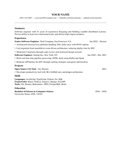 Harvard Resume preview